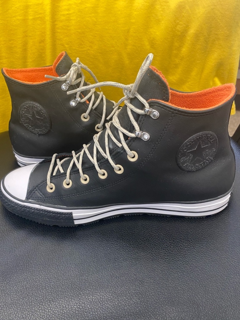 Converse High Top leather Sneakers - Black with Orange Lining